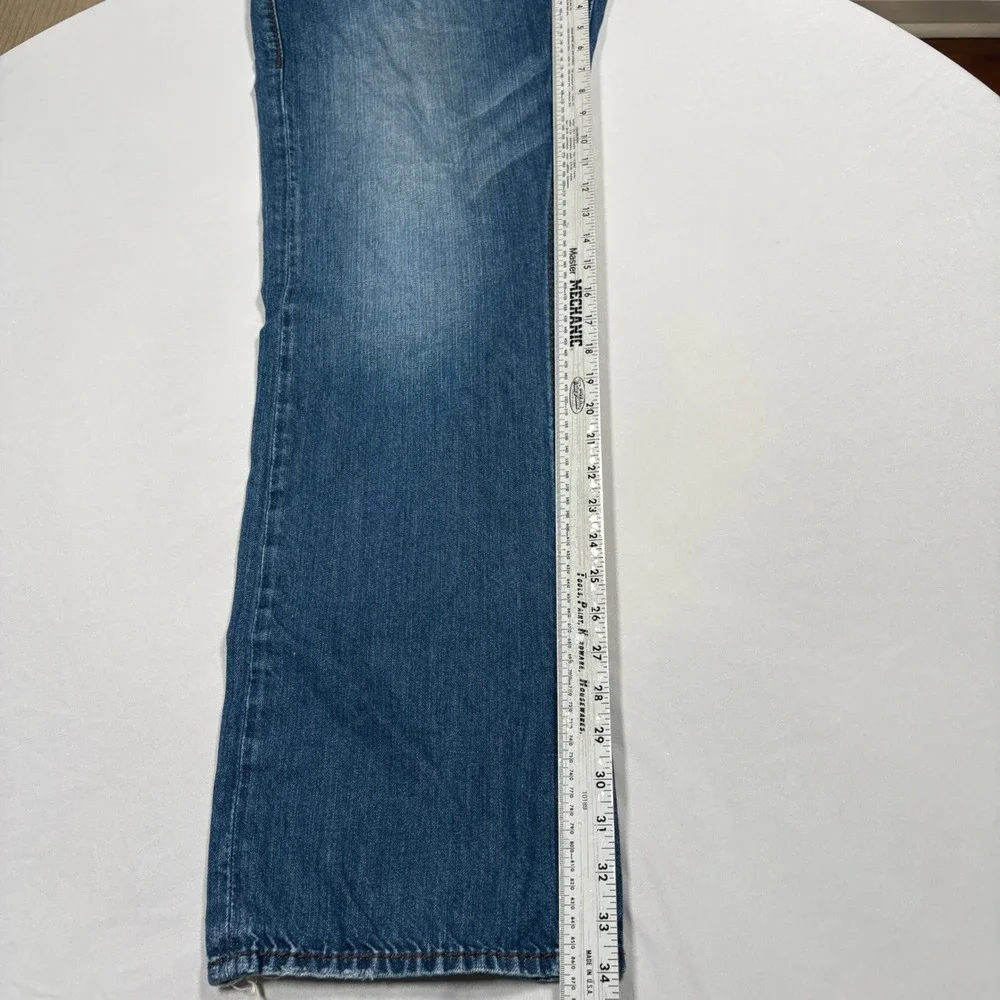 True Religion Jeans Mens 38x34 Ricky Big T Blue Straight Leg Contrast Stitch EUC